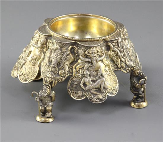 A late 19th century continental, possible German, silver gilt table salt with the Earl of Rosebery crest, 10 oz.